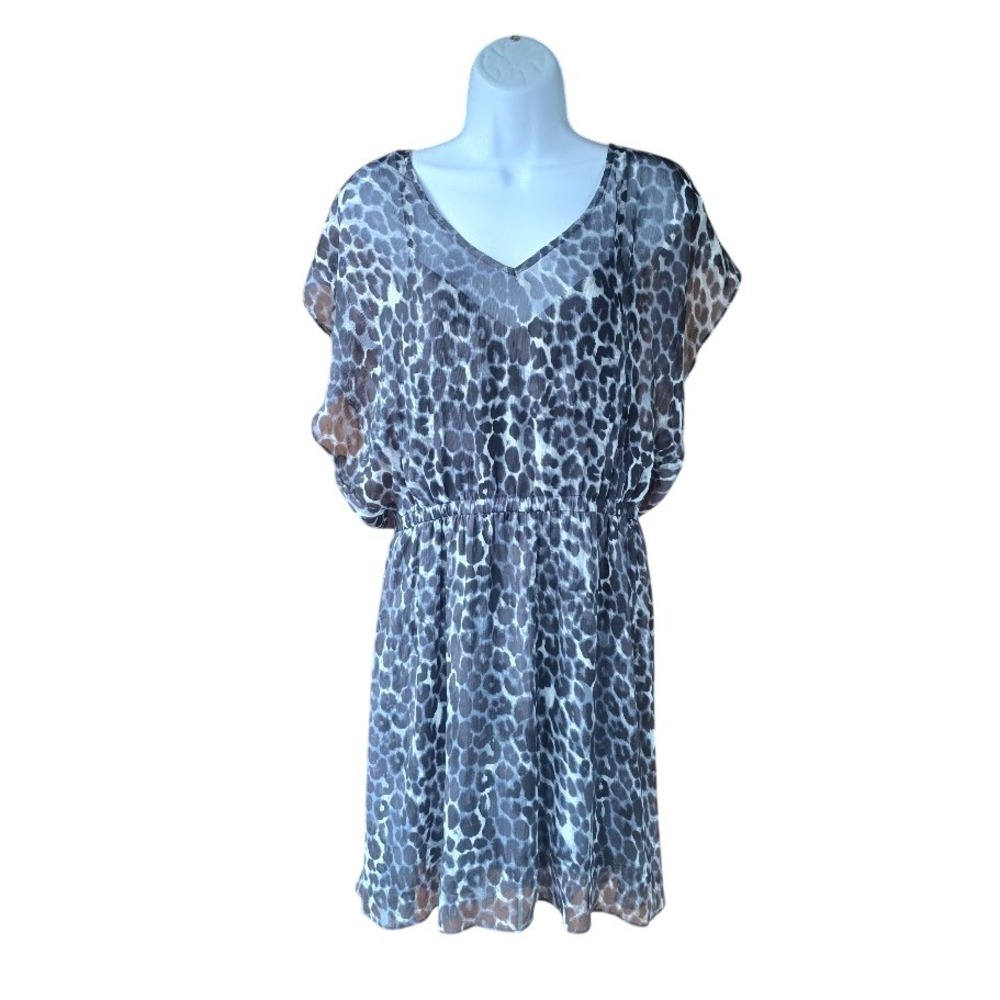 Express‎ Leopard Print Mini Dress Womens L Gray Animal Print Mob Wife Edgy Glam